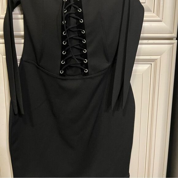 Missguided lace up black & suede  mini dress M - Picture 2 of 9